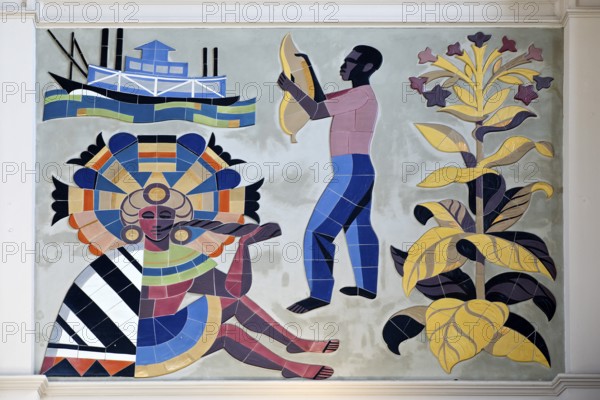 Wall mosaic, 1950s in the reception hall, detail of the advertising space for Martin Brinkmann AG,
