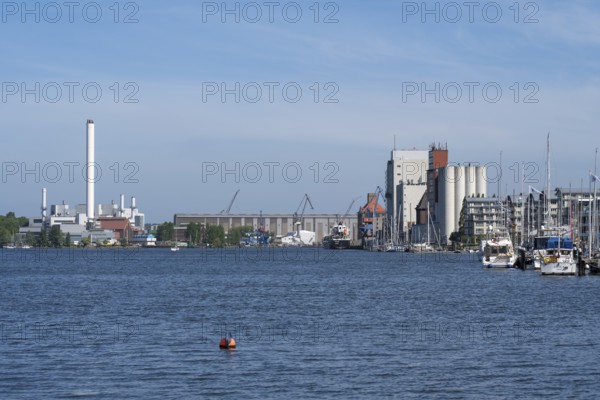 Shipyard office and commercial harbour, Flensburg, Flensburg Fjord, Baltic Sea, Schleswig-Holstein,