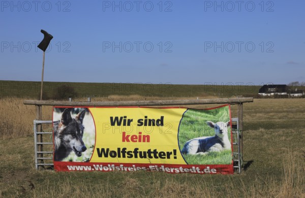 Protest poster of the shepherds in Eiderstedt on the North Sea against the settlement of wolves, we