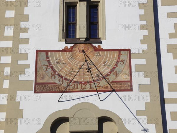 Sundial on the Grafeneckart, oldest part of the town hall, Würzburg, Lower Franconia, Bavaria,