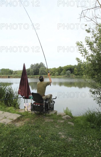 Fisherman, Angler at the lake, South Hungary, Hungary, South Hungary, Hungary