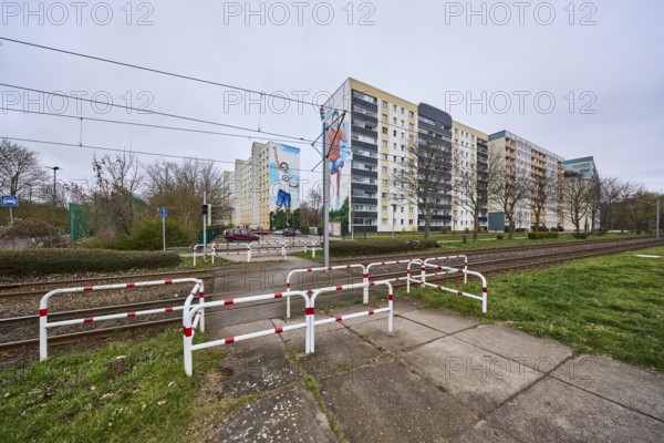 MWG-Wohnungsgenossenschaft eG Magdeburg, residential buildings, high-rise buildings, tram crossing,