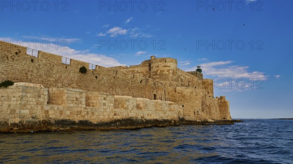 Castello Maniace, Maniace sea fortress, stone fortress on the Mediterranean with historic