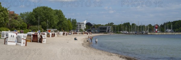Beach chairs on the sandy beach, Baltic Sea Info Centre, Kurstrand, Eckernförde, Baltic Sea,