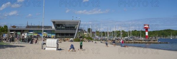 Baltic Sea information centre, sandy beach, lighthouse, Eckernförde, Baltic Sea,