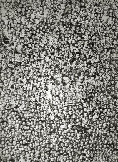 Millions of Chinese babies, 1930s, A dense crowd shows many faces in a black and white picture,