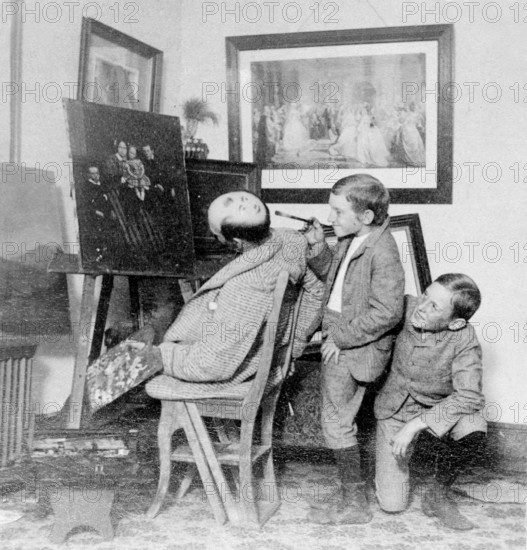 Rascals, school prank mischief children painting scarfing painter, 1920s, children in a studio