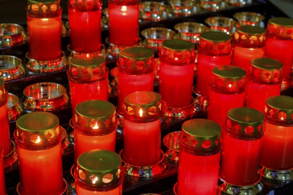 Votive candles, votive pictures, pilgrimage church, Santuario della Madonna di Pinè, Montagnaga,