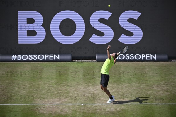 Alexander Zverev GER, action, serve, logo, tennis, ATP 250, BOSS Open 2025, Stuttgart,
