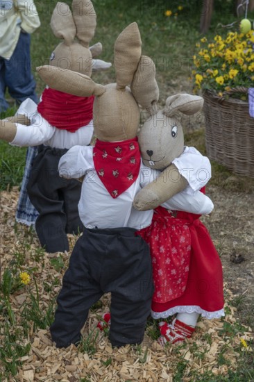 Easter bunnies made by kindergarten children, Leinburg, Middle Franconia, Bavaria, Germany