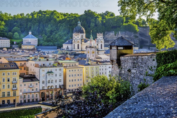 View from the Kapuzinerberg to the historic city centre with the Kollegienkirche, Salzburg,
