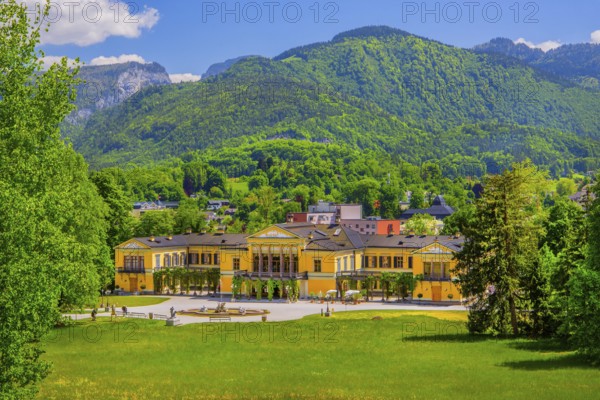 Imperial park with imperial villa in spring, Bad Ischl, Trauntal, Salzkammergut, Upper Austria,