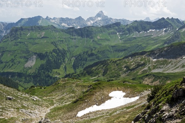 View of the Allgäu Alps from the Nebelhorn, Hochvogel in the background, Oberstdorf, Oberallgäu,