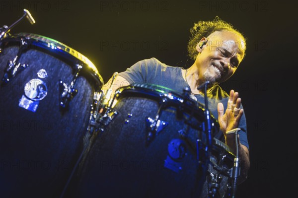 Paoli Mejías, percussionist of Santana live on Oneness Tour 2025 at the Uber Arena in Berlin on 13