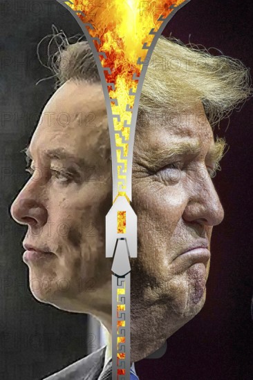 Symbolic image, Donald Trump and Elon Musk as separate brothers, dispute over tariffs and taxes,