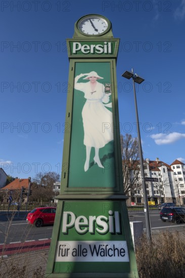 Historic persil clock made by Henkel in 1920, Billinganlage, Fürth, Middle Franconia, Bavaria,