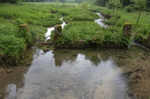 Remains of a former mill weir, Großenohe, Upper Franconia, Bavaria, Germany