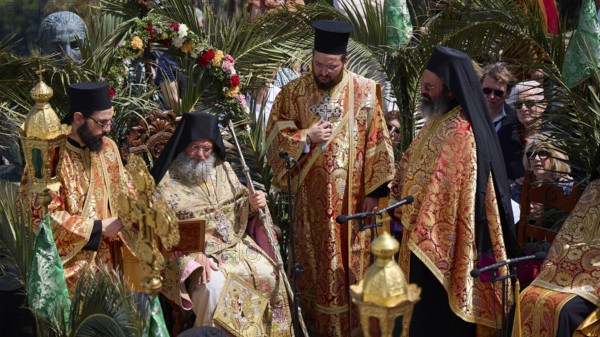 Orthodox priests in elaborate robes gather during a solemn religious ceremony, Orthodox ceremony,