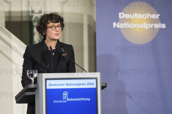 Özlem Türeci (founder of Biontech SE) gives an acceptance speech after receiving the German
