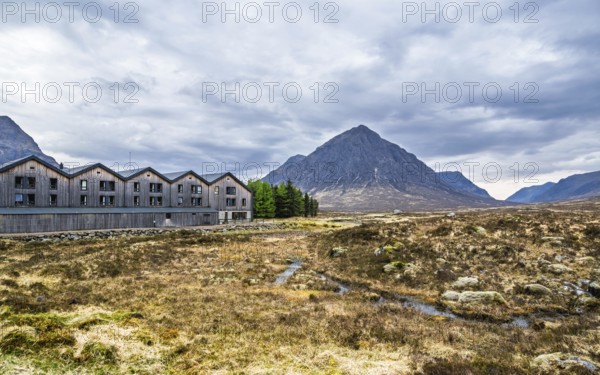 Mountains and Moors over Glen Etive Valley, Glencoe, Highlands, Scotland and Buachaille Etive Mòr,