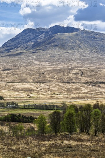 Mountains and Moors over Loch Tulla and River Orchy, Highlands, Scotland, UK