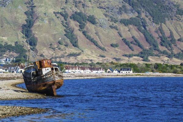 Corpach Wreck or Old Boat of Caol and Nevis Range Mountains, Caol Beach, Corpach, Fort William,