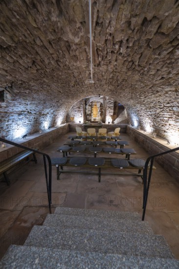 Old vault with chairs and atmospheric lighting, historical atmosphere, registry office, family