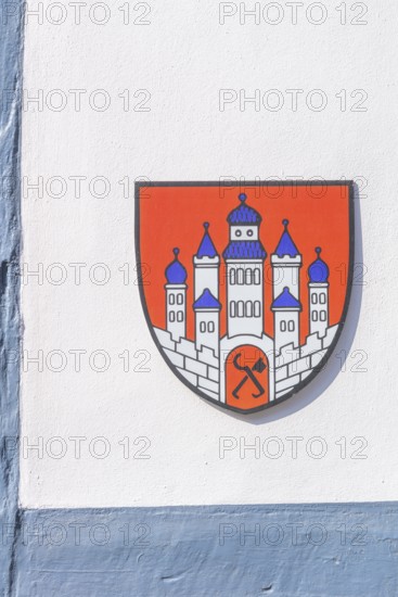 Half-timbered house with town coat of arms of Bad Sooden, Allendorf, district of Allendorf,