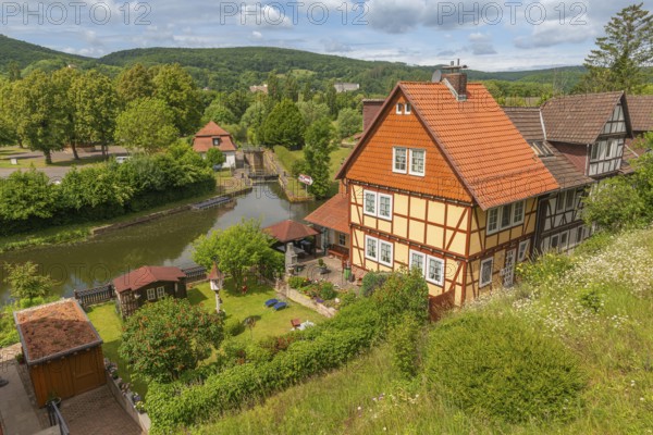 Werra lock system with lock house, old fishermen's settlement, Bad Sooden, Allendorf, Allendorf