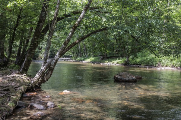 Oconaluftee River flows through the Oconaluftee Visitor Center at Great Smoky Mountains National