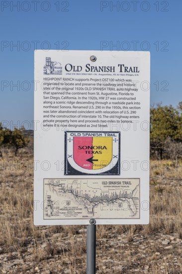 Sign indicating the location of the historical Old Spanish Trail auto trail across the United