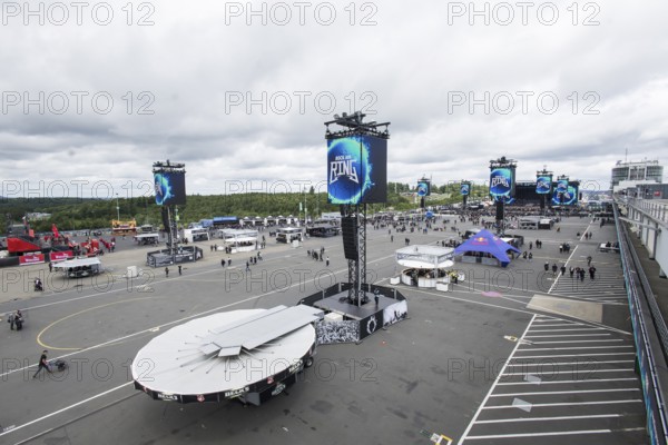 Infield with speaker towers at the Rock am Ring Festival on Friday, Nürburgring race track race