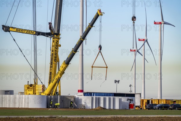 Construction site of the new Bedburg 3 wind farm, on recultivated open-cast mining site, 9 wind