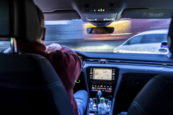 Driving in the city center, in heavy traffic, driver's perspective, Essen, North Rhine-Westphalia,
