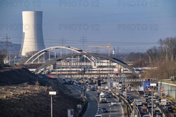 Traffic jam on the A43 motorway near Herne, heading north, in front of the barrier system, the