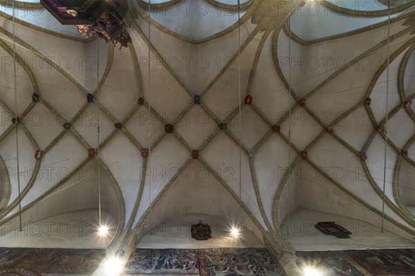 Ribbed net vault of the late Gothic fortified church, St. Margaret's Church, 1414, Medias,