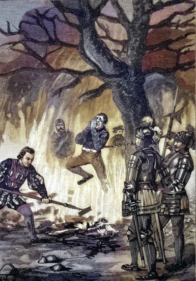 German Peasants' War, 1524-1526, Nonnemacher's execution. The piper Melchior Nonnenmacher, formerly