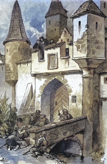 German Peasants' War, 1524-1526, Eberlin engages the townspeople at the Augst Bridge in Erfurt.