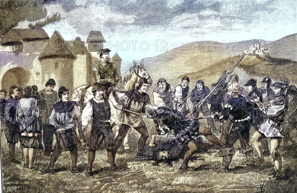 German Peasants' War, 1524-1526, The Count of Helfenstein is chased into the lances. The Counts of