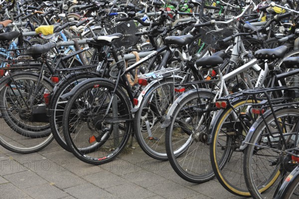 Lots of bikes in the bicycle parking lot in front of Oldenburg Central Station, Lower Saxony,
