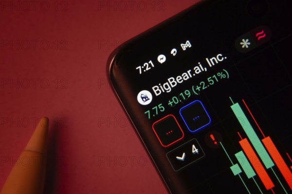 Dhaka, Bangladesh- 08 Sep 2025: Close-up of a phone screen showing BigBear Ai Inc stock market data