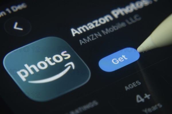Dhaka, Bangladesh- 01 Dec 2025: A close-up of the Amazon photos app icon in the App Store on an