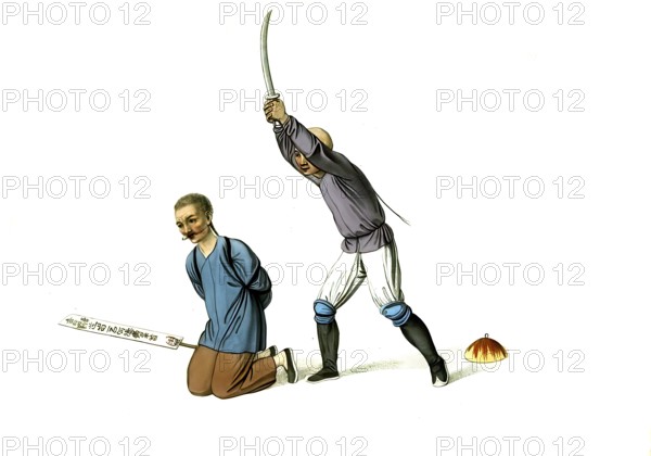 Jurisprudence, torture and punishment in medieval China, beheading of a criminal with a sword,