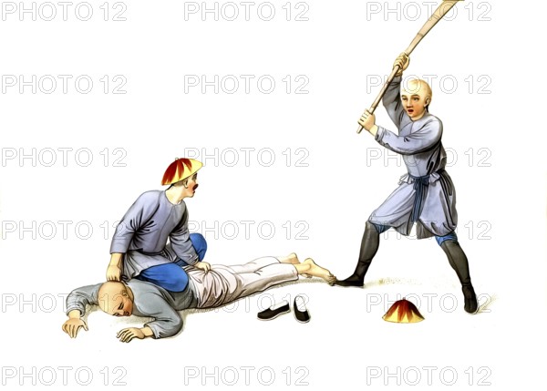 Jurisprudence, torture and punishment in medieval China, illustration depicting spanking,