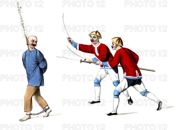 Jurisprudence, torture and punishment in medieval China, a criminal is carried out for execution.