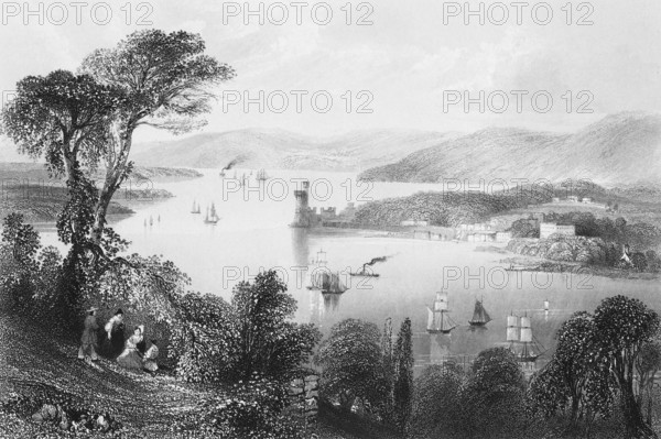 Glashaboy River with the town of Glanmire, County Cork, Ireland, idyllic landscape, river,