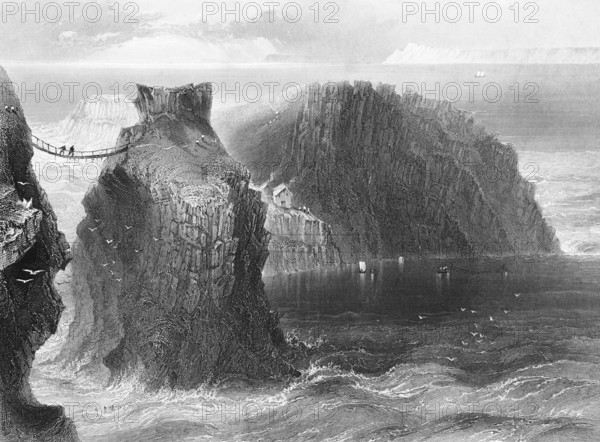 Rope Bridge at Carrick-a-Rede, Ballintoy, County Antrim, Northern Ireland, North Atlantic, National