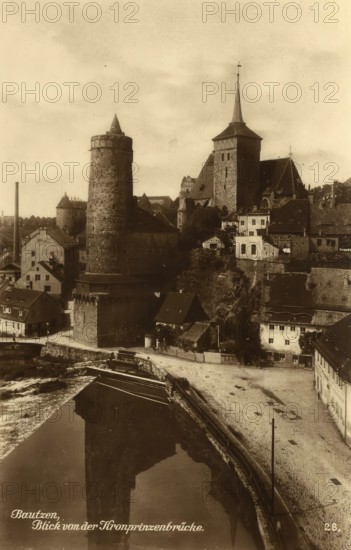 Historical postcard around 1900, Bautzen, view from the Crown Prince Bridge, Saxony, Germany,