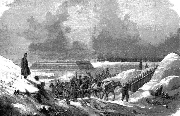 Ski jump on the banks of the Schlei, near Missunde, Kosel, Schleswig-Holstein, Germany, woodcut