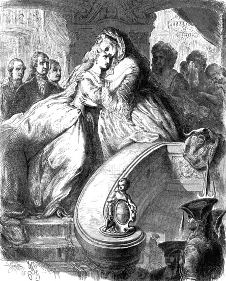 Maria Antoinette, Maria Antonia von Branconi, 1746 - 1793, says goodbye to her mother, woodcut from